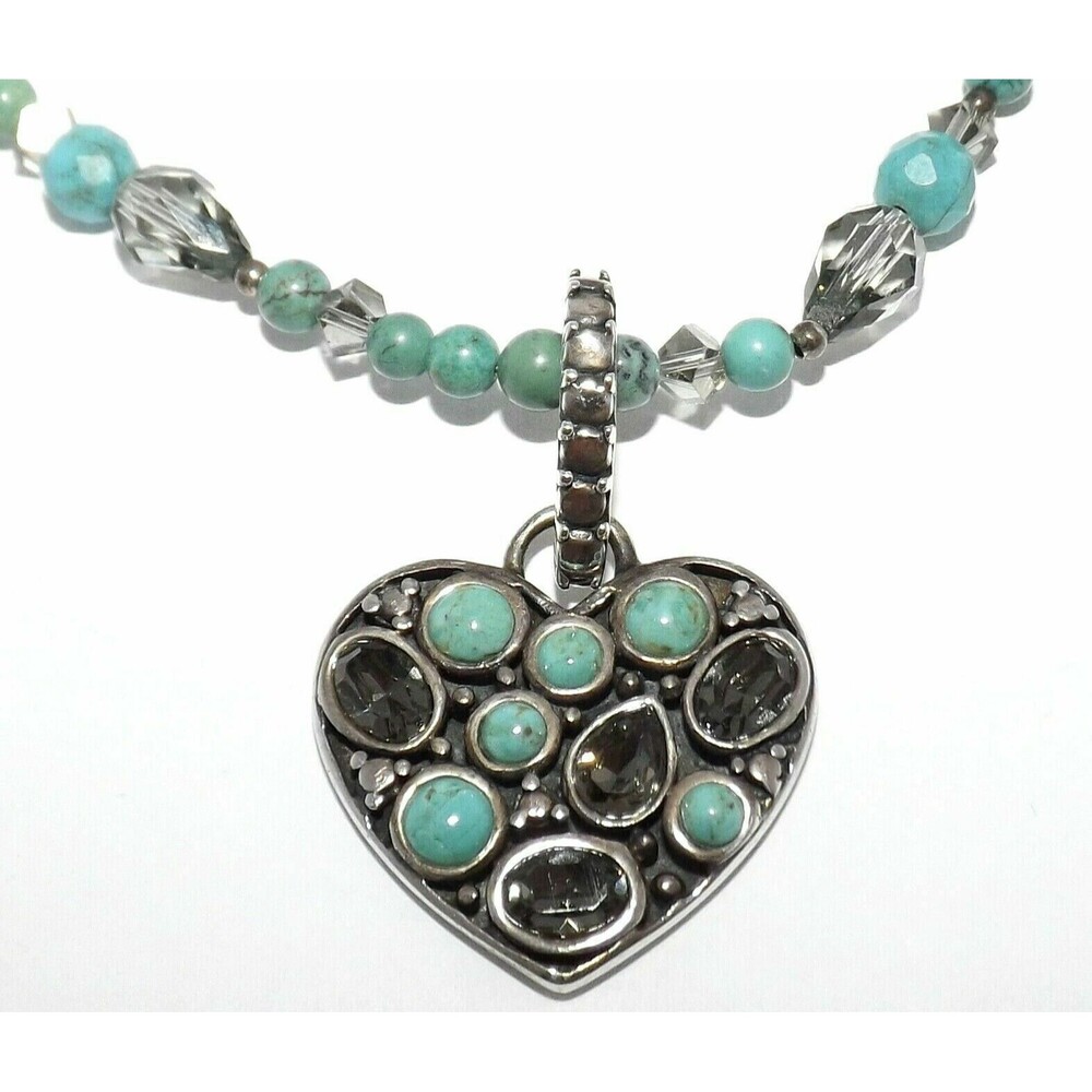 BARSE TURQUOISE NECKLACE SIGNED STERLING SILVER 925 SMOKEY QUARTZ HEART PENDANT